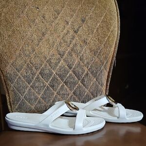 Crocs Sanrah Circle Slip On Slides Sandals Shoes White